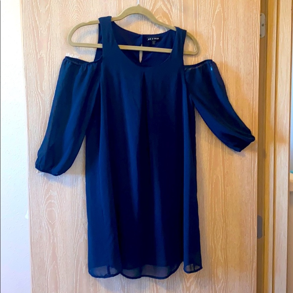 Navy cold shoulder dress